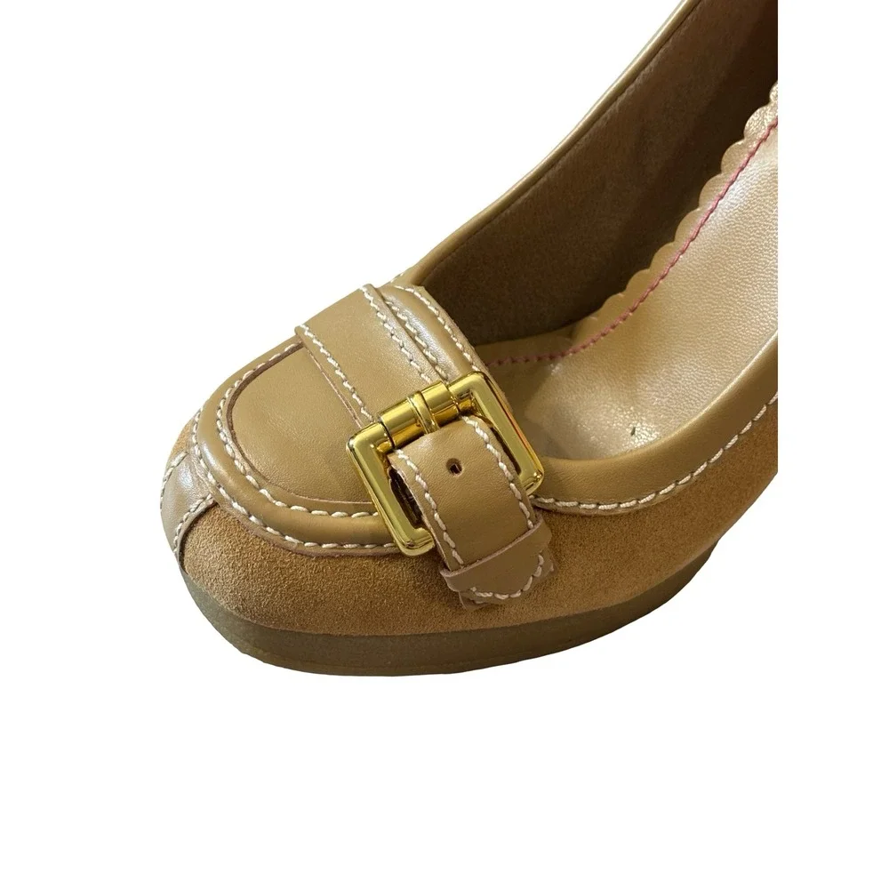 Y2K Betseyville Betsey Johnson Tan Leather Suede Platform Buckle Pumps Size 9